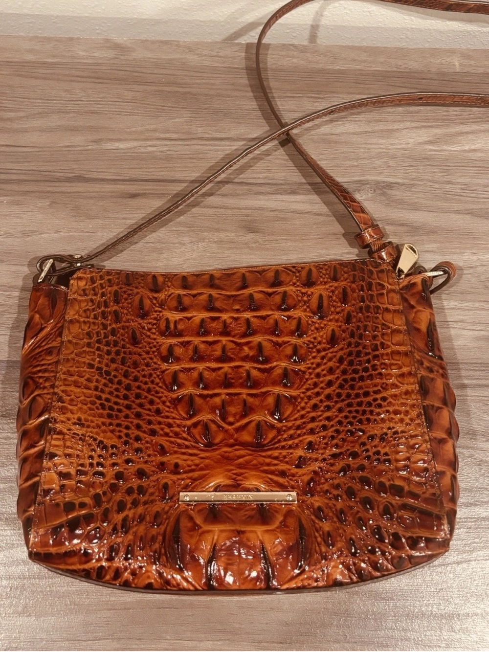 Brahmin Hillary Croc-Embossed Leather Crossbody Bag in Cognac Brown
